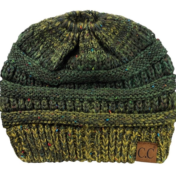 C.C MESSY BUN BEANIE TAIL SOFT STRETCH EXC.-🎉DENIM🩵~or~🎉OMBRE🫒,OS,BNWTIB/WOT - Picture 3 of 14